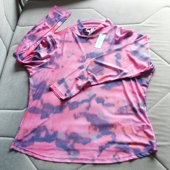 NWT Anthropologie Mesh Turtleneck Mockneck Top Long Sleeve Pink and Purple - Picture 8 of 16